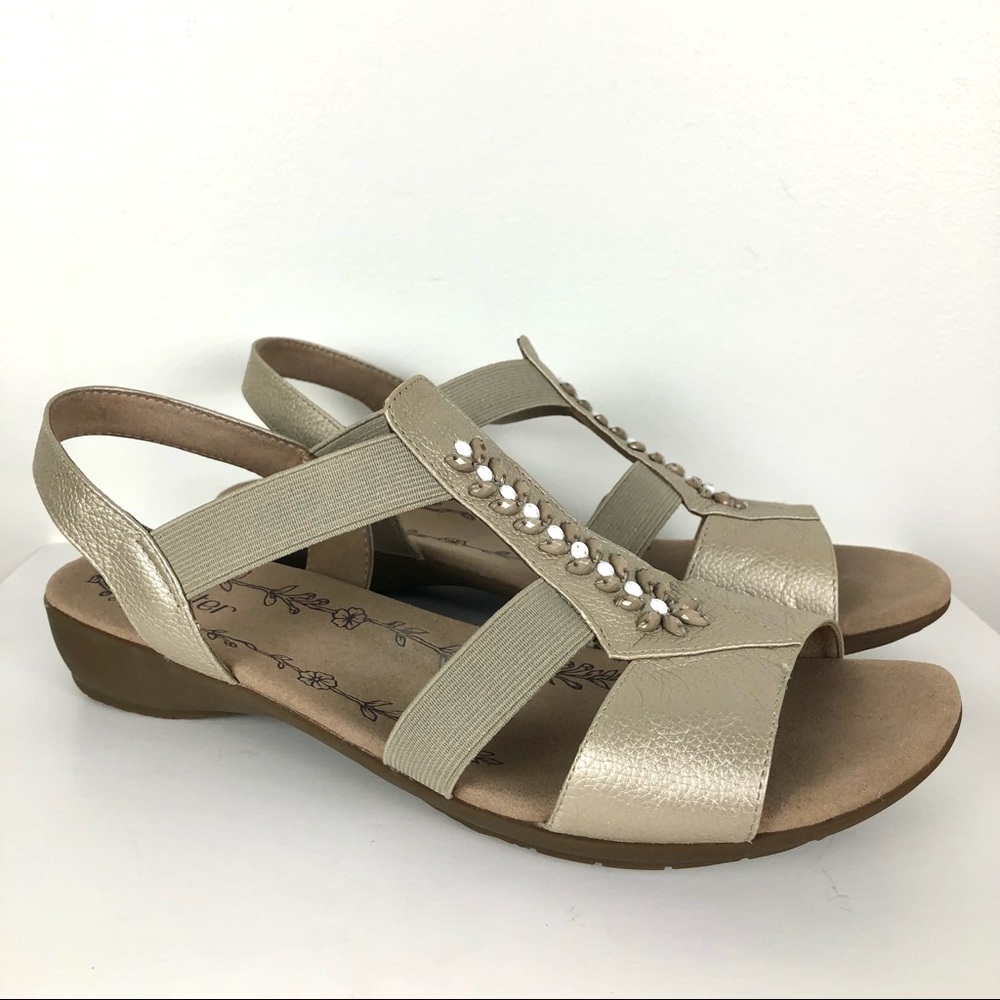 Hotter Montserrat Champagne Metallic Sandals 1.25 Inch Heels US 11